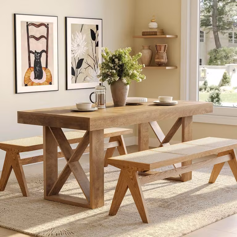 Tavolo da pranzo in stile rustico, rettangolare, di 160 cm, color marrone, adatto per 4-6 persone, realizzato in MDF
