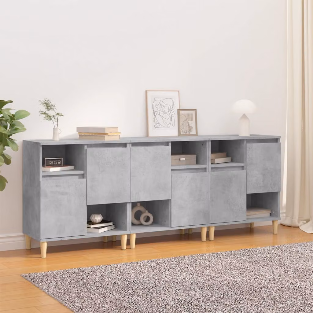 Set di 3 credenze vidaXL in legno multistrato, colore grigio cemento, L: 60 cm, P: 35 cm, H: 70 cm