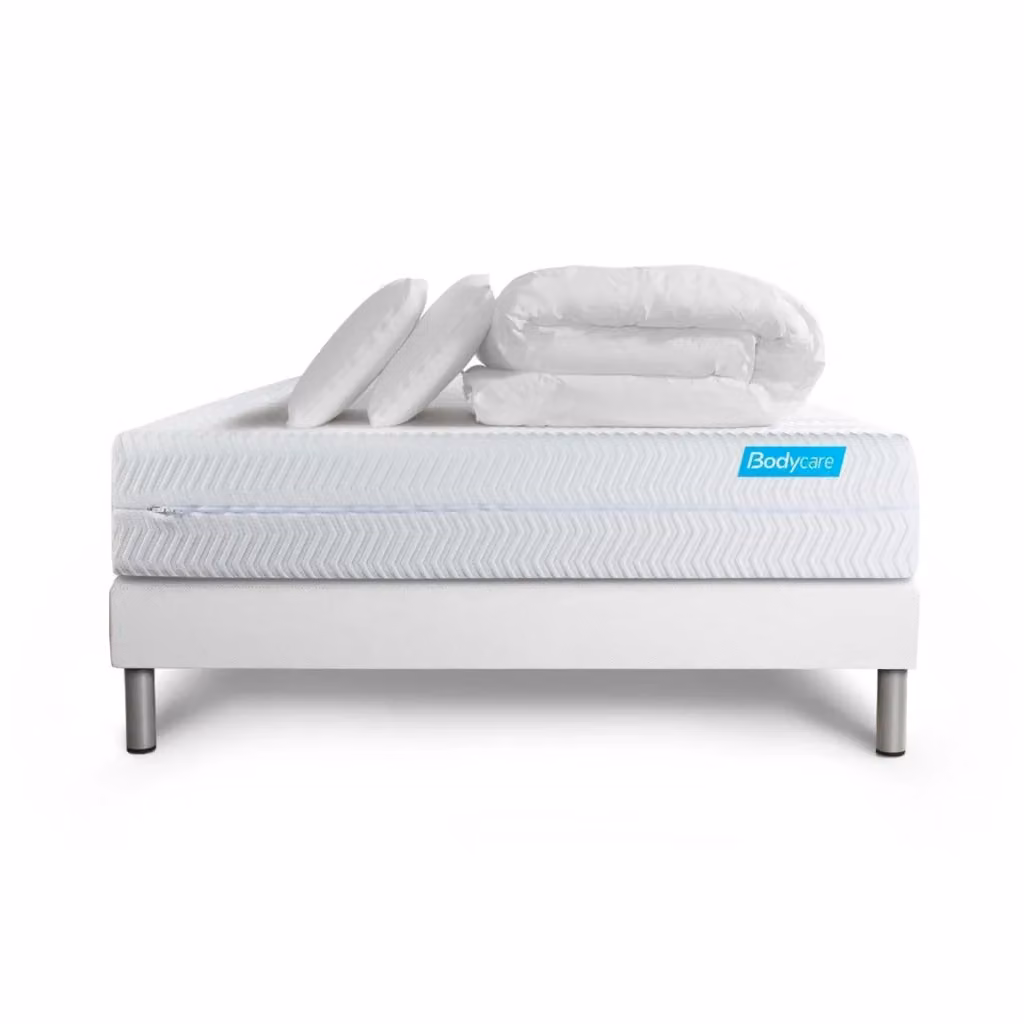 Kit letto completo Biocare con materasso in memory foam, box spring imbottito, 2 cuscini e piumino, colore bianco, L/P: 160 x 200 cm – 2