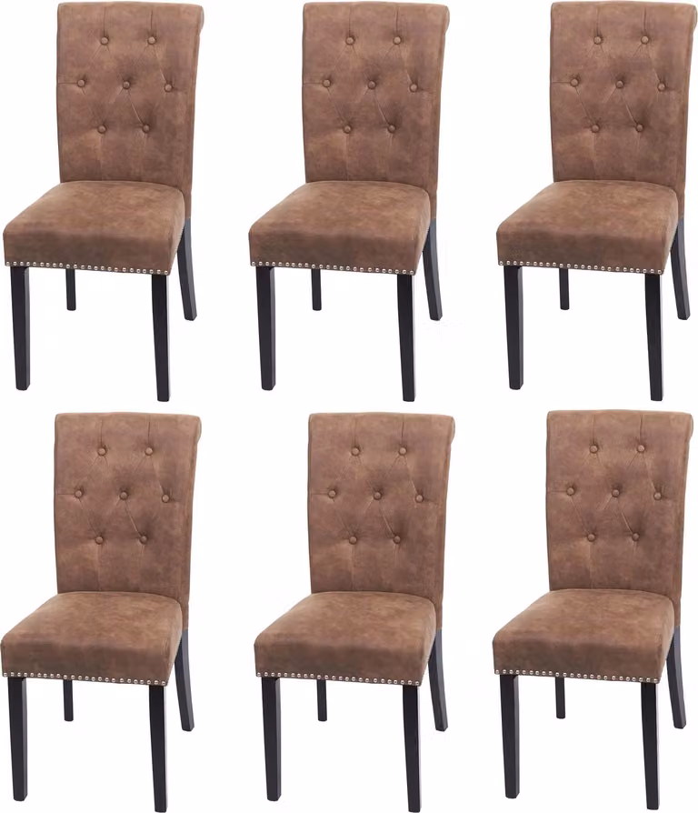 Set di 6 sedie da pranzo imbottite | A x L x P 98 x 47 x 62 cm | Altezza seduta 42 cm | Rivetti | Tessuto | Gambe scure | Marrone | Sedia Sedia da cucina