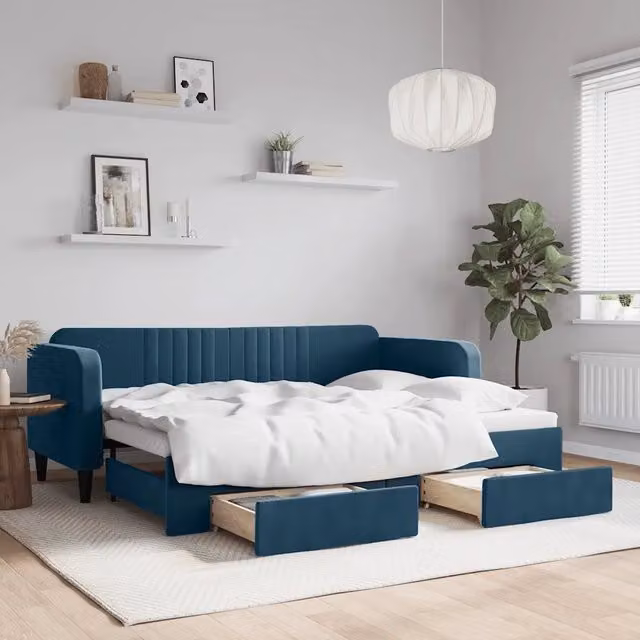 Divano Letto Estraibile con Cassetti-Sofa Letto-Daybed Blu 80x200 cm Velluto 248319