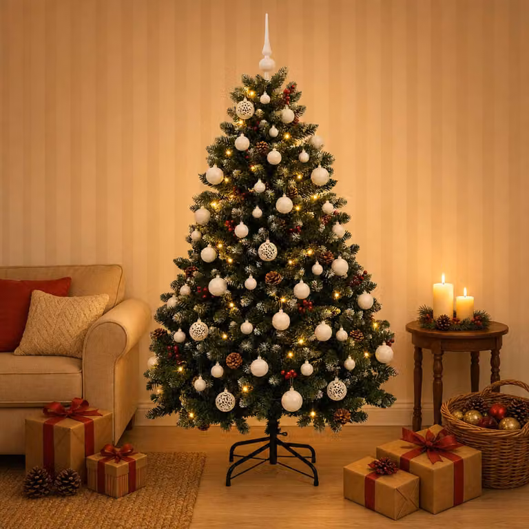vidaXL Albero di Natale artificiale verde con palline 150 cm 150 LED