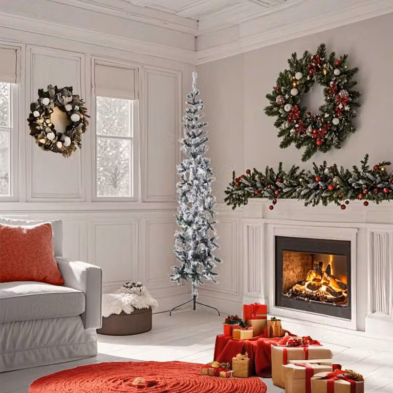 vidaXL Albero Natale Artificiale Sottile a Metà Neve Fioccata 180 cm