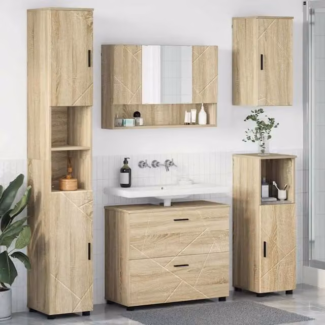 Set di mobili per il bagno 5 pz Rovere Sonoma 35 x 30 x 192 cm 3393065