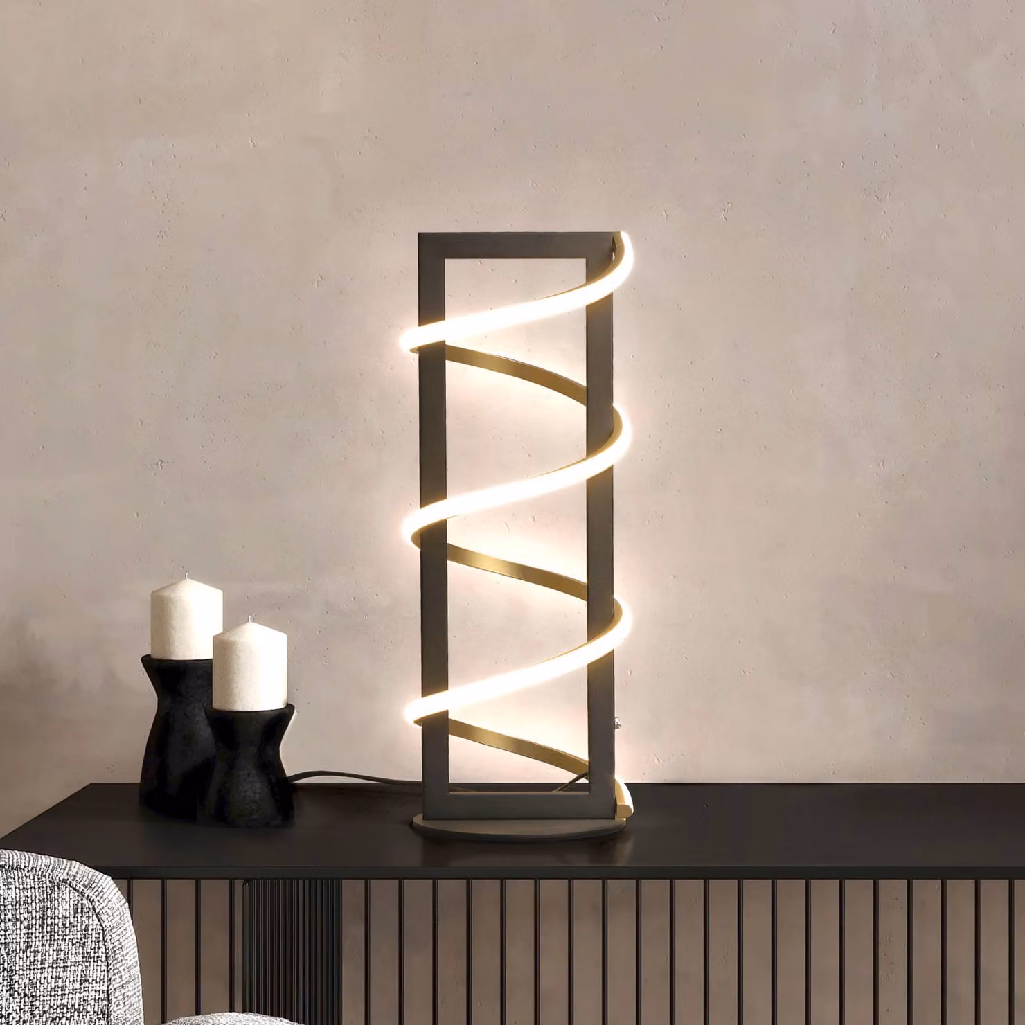 FISCHER & HONSEL Lampada da tavolo Gwen, dimmerabile, Nero, Soggiorno / Sala da pranzo, Metallo, Moderno, Lampada da tavolo