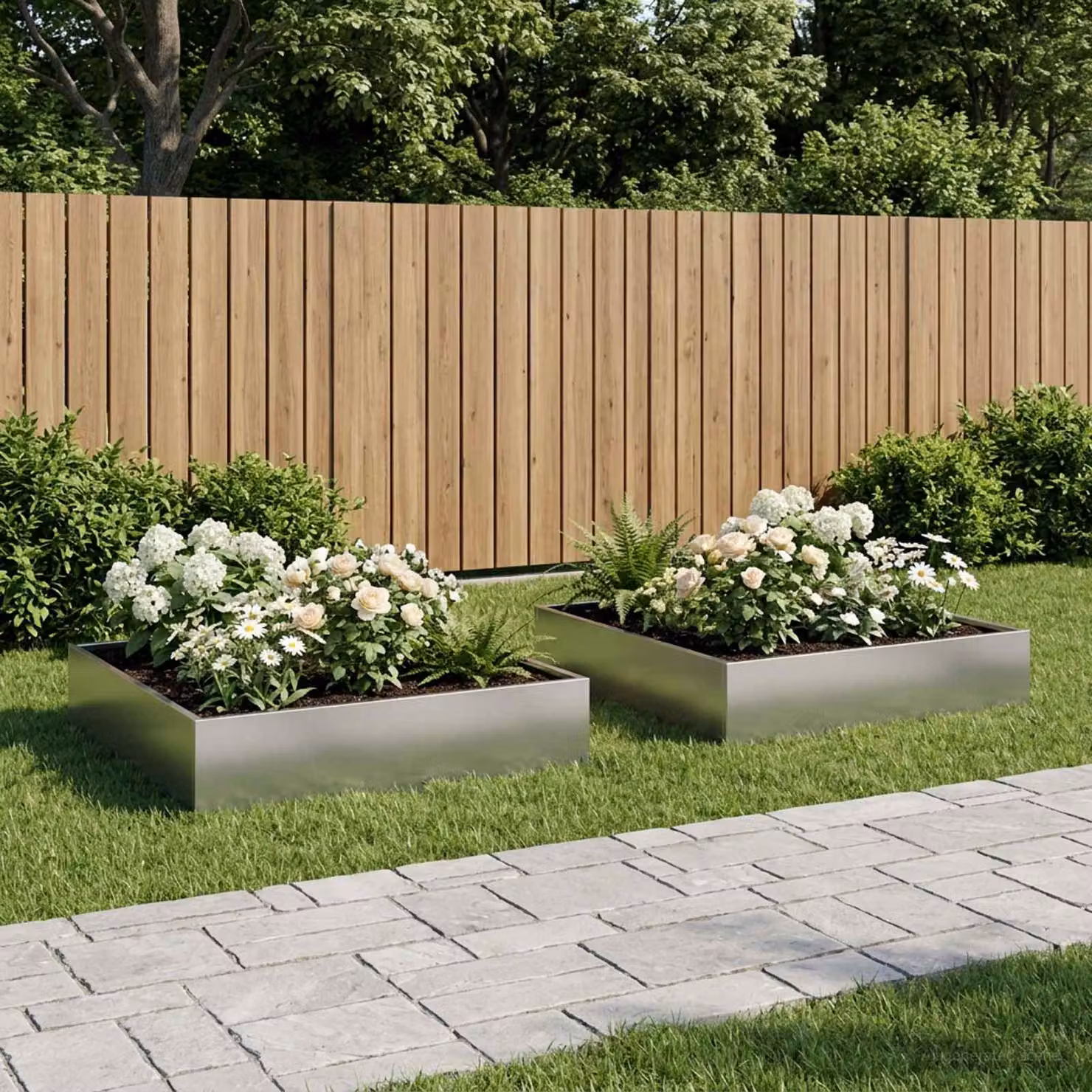 Set di 2 vasi da giardino vidaXL in acciaio zincato argento L: 80 cm, P: 80 cm, H: 20 cm