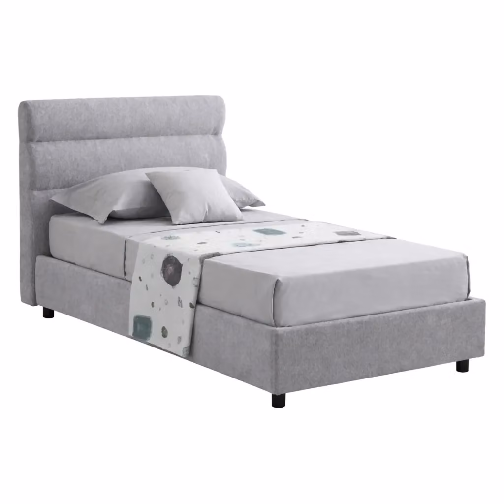 Letto Singolo Brendola DMORA con Materasso Incluso, Design Moderno in Tessuto e Metallo, Grigio, L/P: 80 x 190 cm – 2