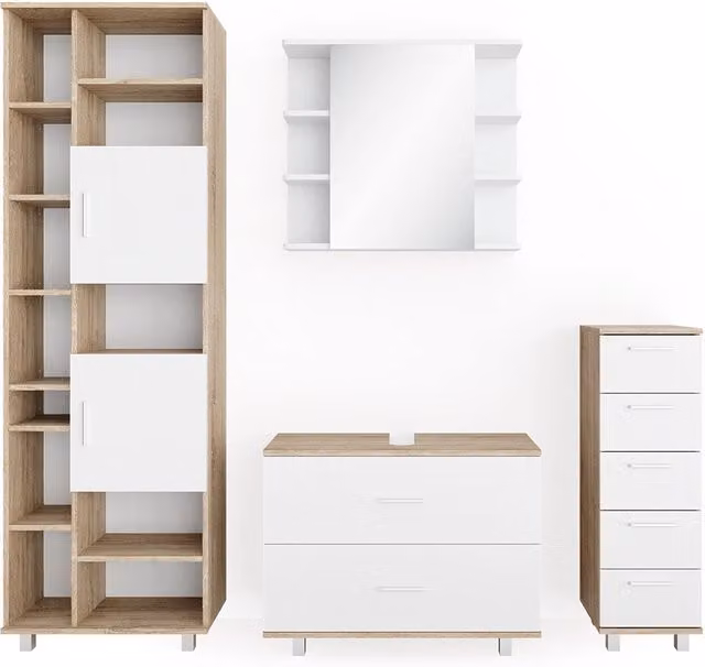 Set mobili bagno Ilias Bianco/Sonoma 4 pezzi Vicco