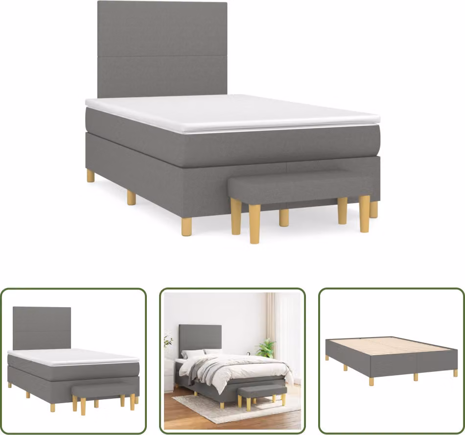 The Living Store Letto a molle con materasso grigio scuro 120x190 cm in tessuto