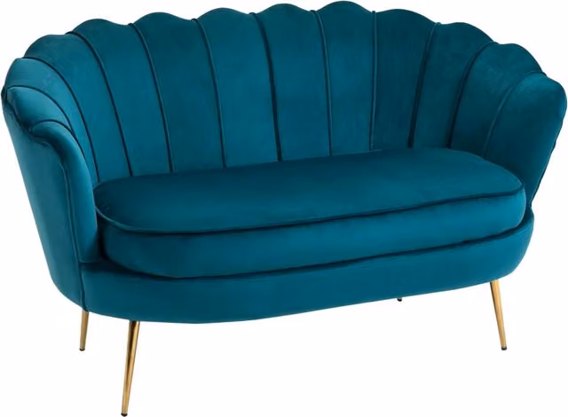 Divano 2 Posti Vintage in Tessuto Velluto e Metallo ¨C Zephmum ¨C Alzavola e Oro 130x77x77