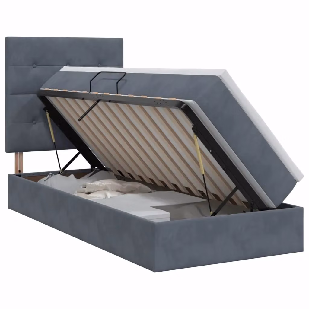 Letto con contenitore e materasso vidaXL in velluto grigio, L/P/H: 90 x 190 x 140 cm – 2