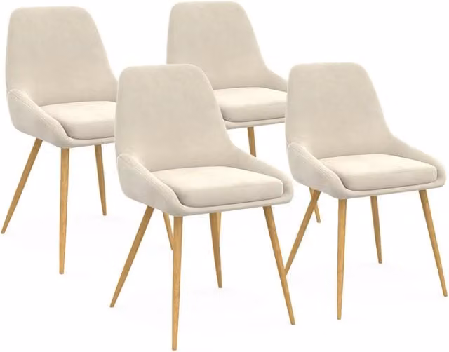 Set di 4 sedie da pranzo THALYA IDMarket in velluto beige con braccioli e gambe effetto legno