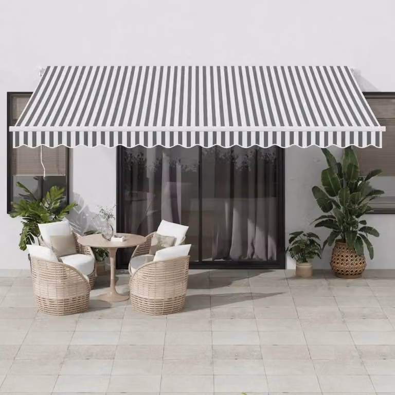 Tenda da sole retrattile vidaXL con bracci pieghevoli in alluminio e tessuto in poliestere, Antracite e Bianco, L: 450 cm x P: 350 cm