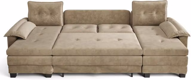 Divano letto modulare a U in Chenille con funzione USB, 278 cm, colore cammello