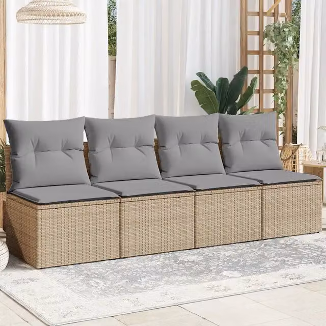 Divano da Giardino con Cuscini a 4 Posti-Sofa da Giardino-Divano da esterno Beige in Polyrattan 106250