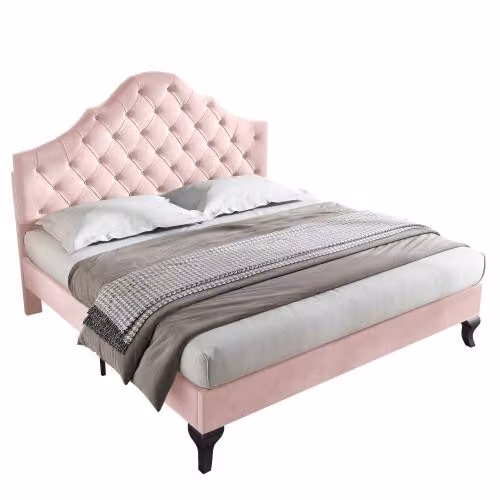 Letto imbottito, 140x200 cm, letto matrimoniale con rete a doghe, testiera imbottita regolabile in altezza, rivestimento in velluto