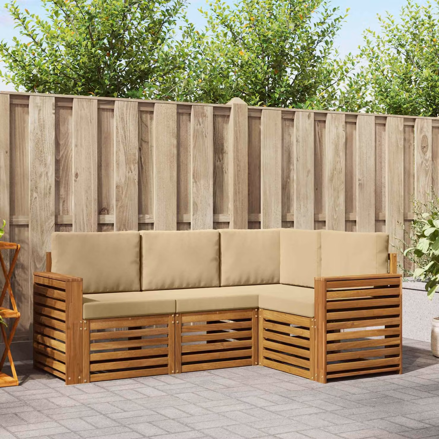 Set di divani da esterno vidaXL 4 pezzi in legno di acacia con cuscini beige e marrone
