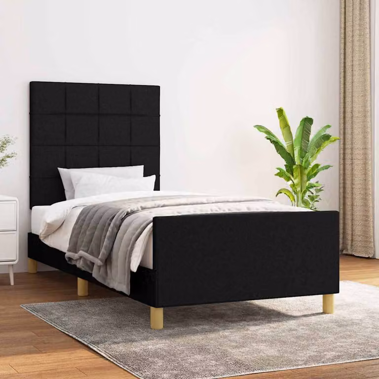 vidaXL Giroletto senza Materasso Nero in Tessuto con Listelli in Legno L/P/H: 200 x 90 x 128 cm