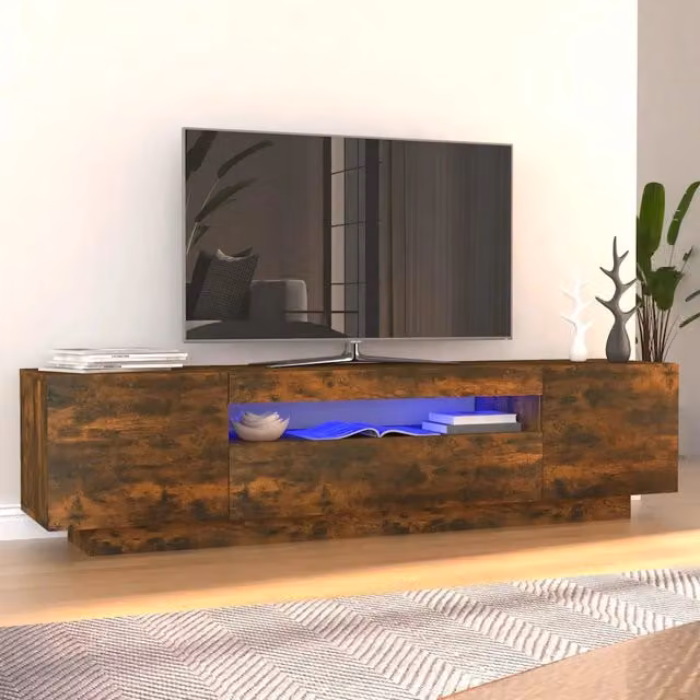 Mobile Porta TV Moderno vidaXL in Rovere Fumo con Luci LED Integrate L: 160 cm, P: 35 cm, H: 40 cm – 1