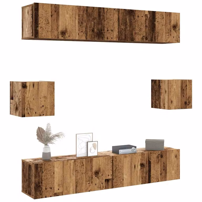 Set Mobile TV vidaXL in 6 pezzi, Legno Antico Marrone, Montaggio a Parete in MDF