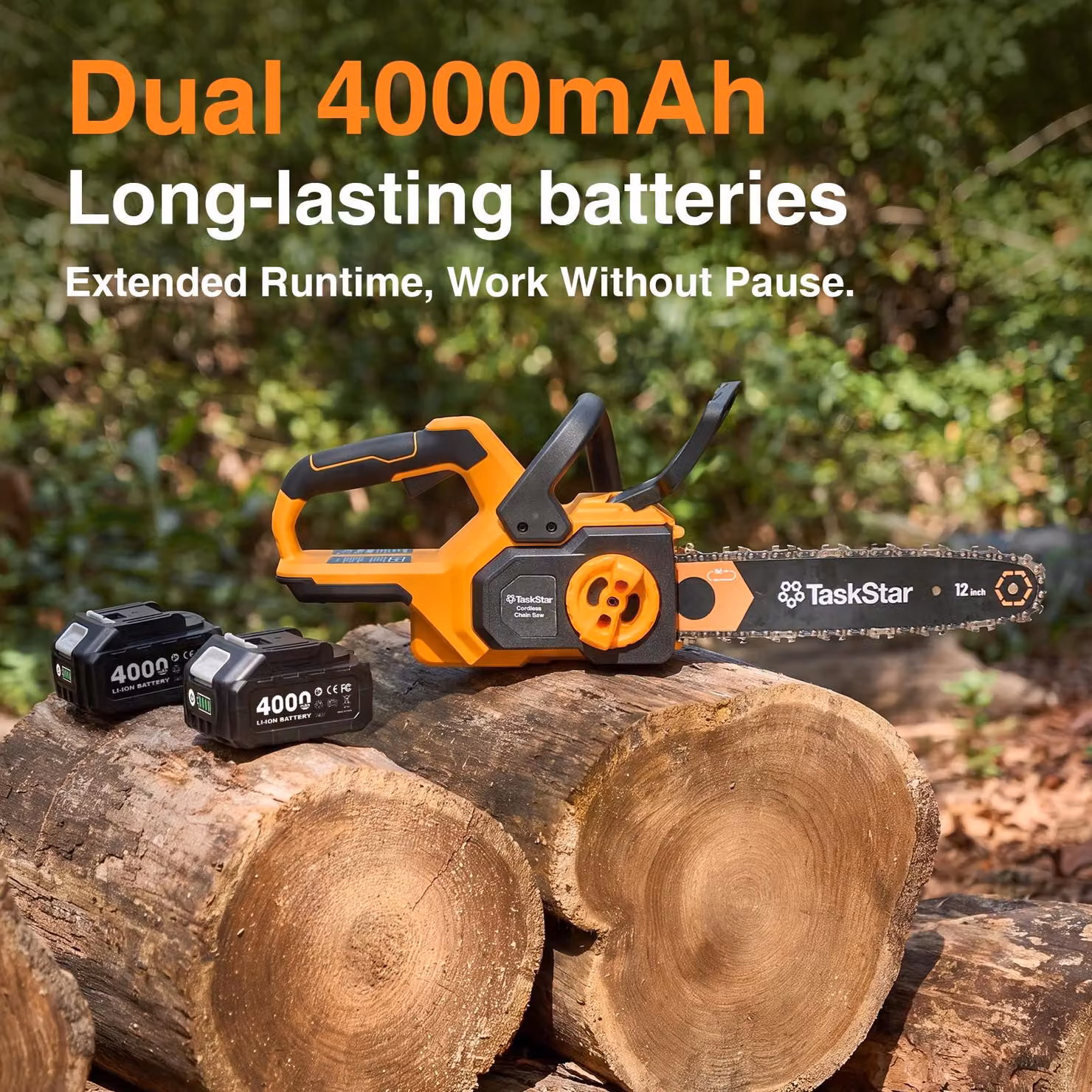 Troncatrice a batteria - Motore brushless - Lame da 30 cm - 20 V - Lubrificazione automatica della catena - 2 batterie da 4,0 Ah - Adatta per legno e giardinaggio
