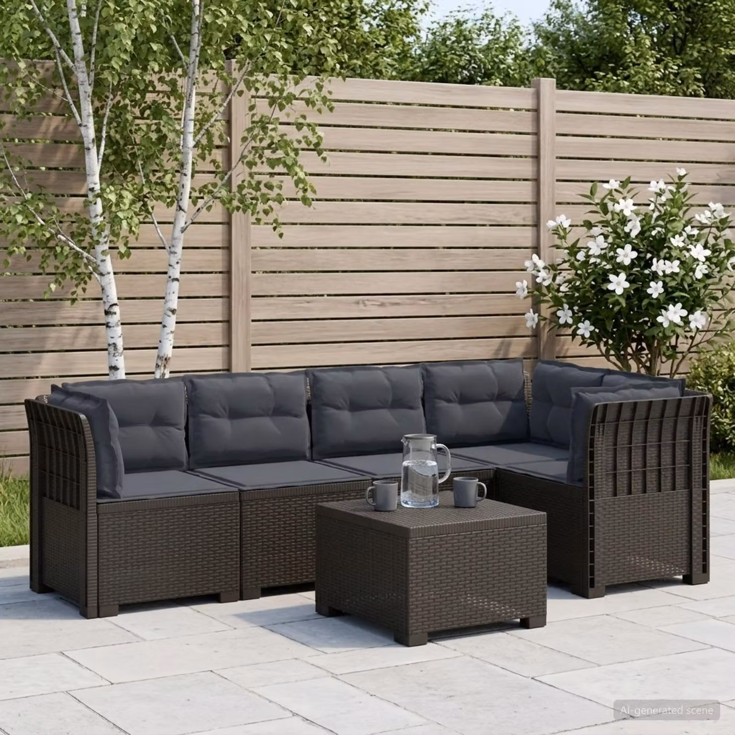 vidaXL Divano da Giardino a L in Polyrattan Grigio con Cuscini Imbottiti e Rivestimenti Rimovibili