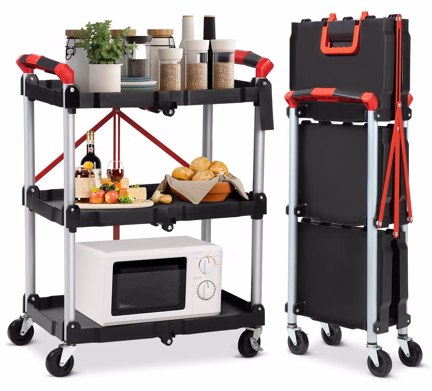 Carrello pieghevole - Carrello da lavoro - Carrello di trasporto - Carrello a piattaforma - Carrello pieghevole - 3 livelli, capacità di carico 25 kg