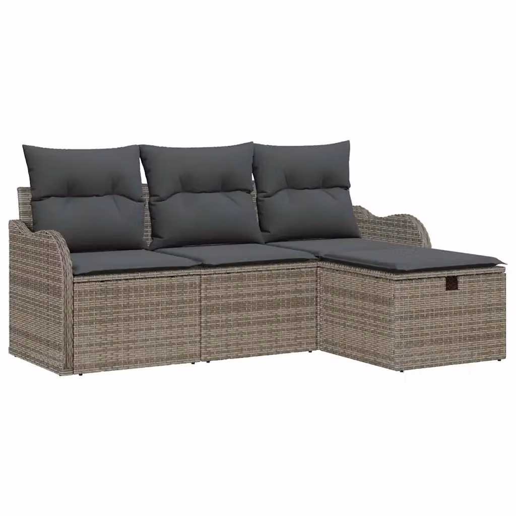 Set Divano da Giardino a L vidaXL in Poly Rattan Grigio con Cuscini e Ottoman – 2