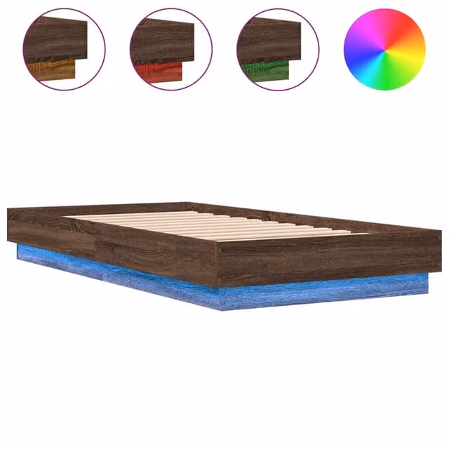 Letto singolo | Letto per adulti | Giroletto con LED Rovere Marrone 75x190 cm