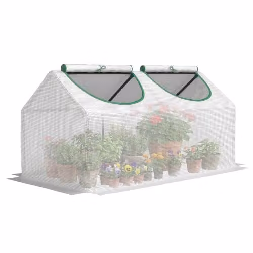 Outsunny Serra con telecomando, pellicola in polietilene, serra in acciaio, per balcone, giardino, pomodori, 120 x 60 x 60 cm, per verdure, fiori, piante, bianco