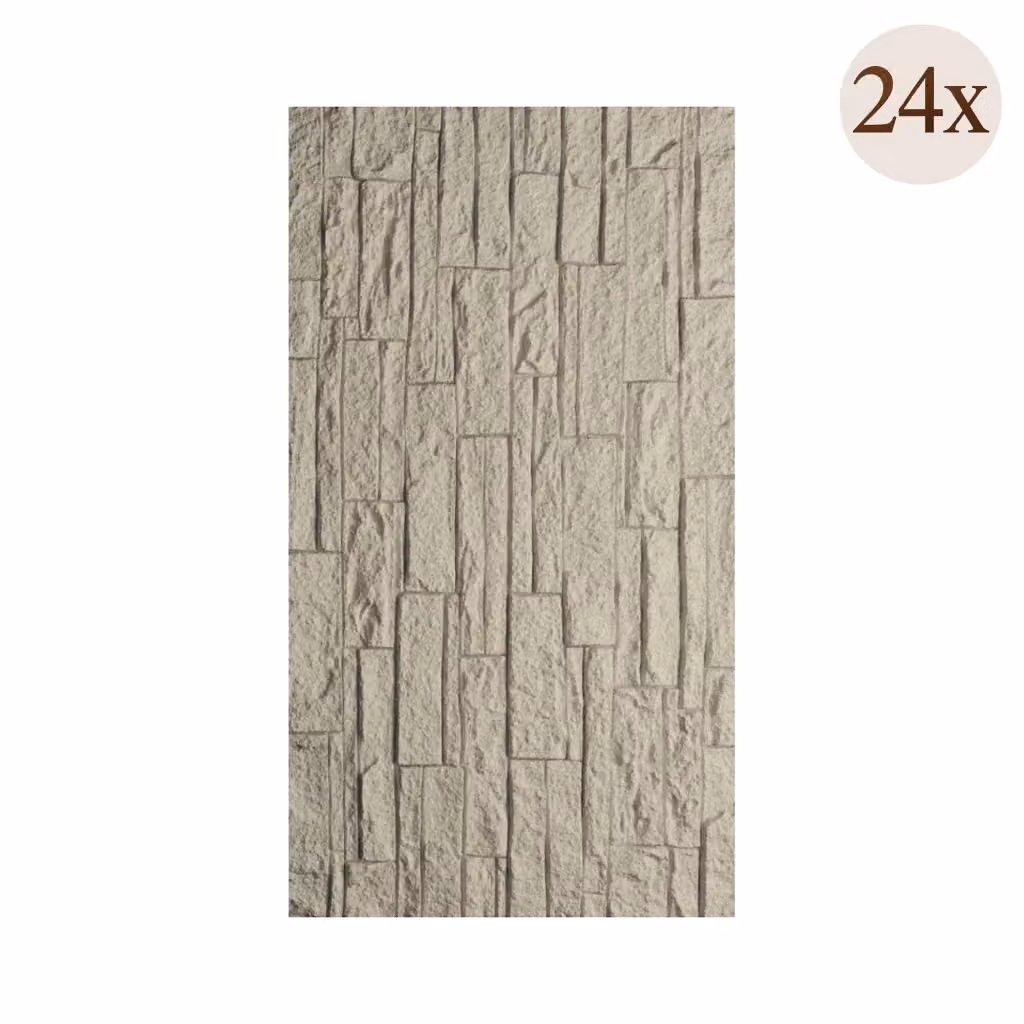 Set da 24 Pannelli Decorativi Nulvi da Parete, Grigio, L: 60 cm, P: 2,5 cm – 2