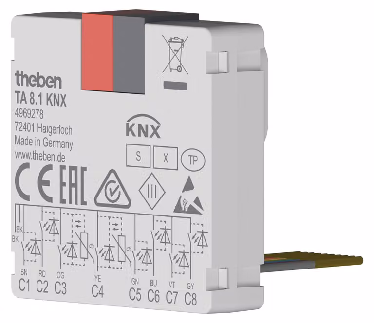 Theben TA 8.1 Interfaccia pulsanti KNX a 8 canali, ingresso binario, Data Secure 4969278