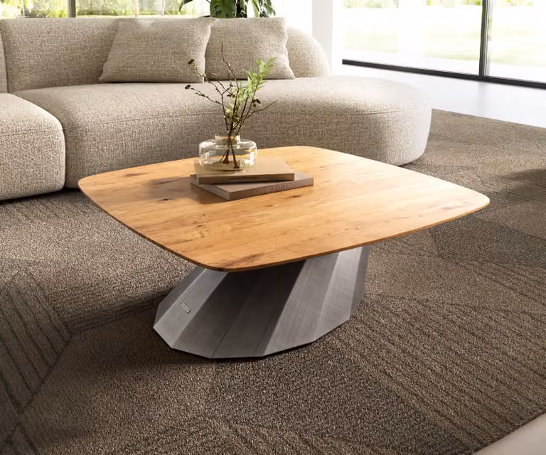 DELIFE Tavolino Edge Boot 90x90 cm rovere naturale bordo svizzero Parabi argento metallizzato
