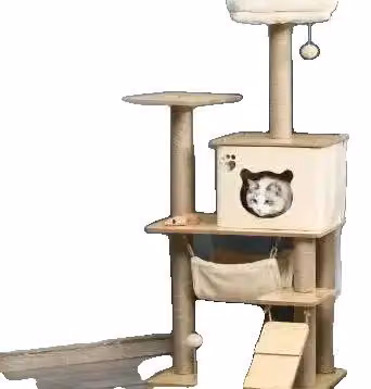 Tiragraffi, 60 x 40 x 130 cm, juta e peluche, design a tre livelli, peso massimo 5 kg, amaca e casetta incluse