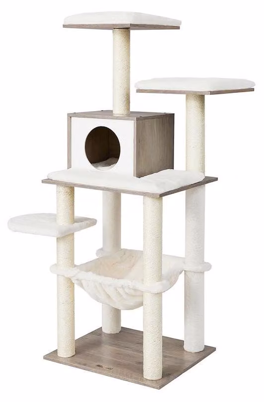Albero per gatti con piattaforme e tiragraffi – Colore grezzo – Sisal – 55 x 45 x 138 cm