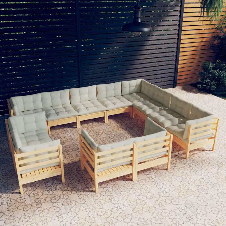 Set di divani da giardino vidaXL a forma di U in legno massello di pino con cuscini beige