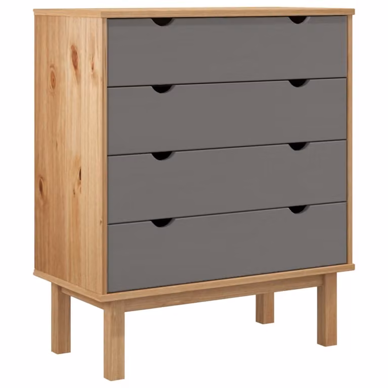 Cassettiera OTTA Marrone e Grigio 76,5x39,5x90 cm Legno di Pino