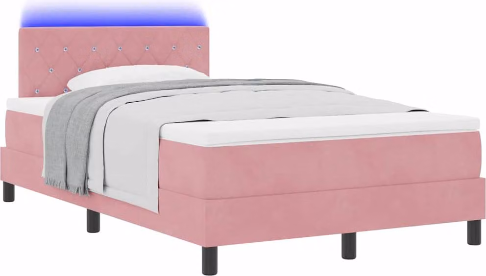 Letto a Sorgente LED con materasso Rosa 120 x 190 cm Velluto