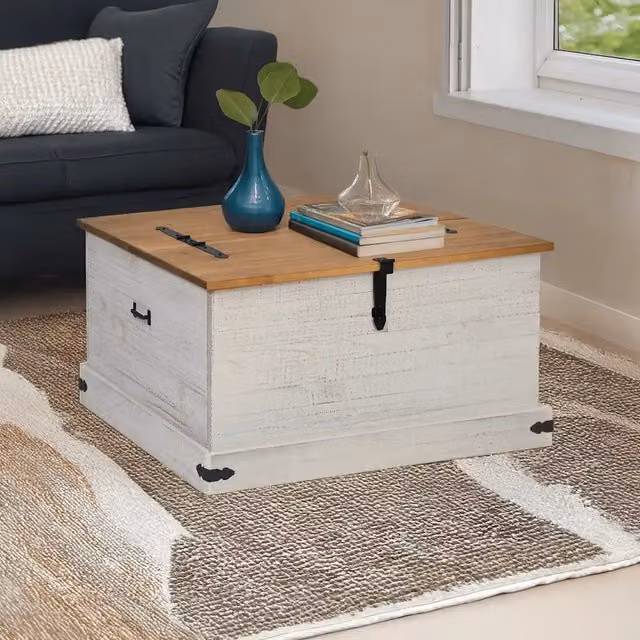 Cassapanca HALDEN vidaXL in legno di pino bianco stile rustico L 91 cm x P 91 cm x H 47 cm