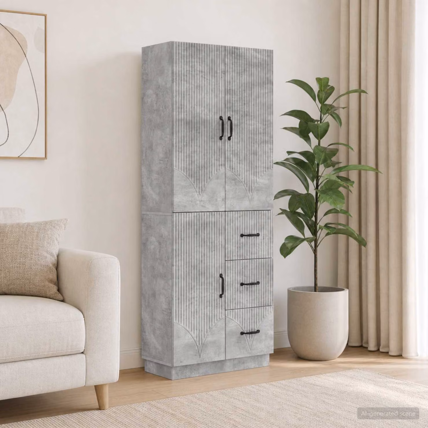 Set di 2 armadi moderni vidaXL in legno ingegnerizzato e MDF, colore grigio, con ante a battente e ripiani interni, L/P/H: 87,0 x 34,5 x 66,0 cm