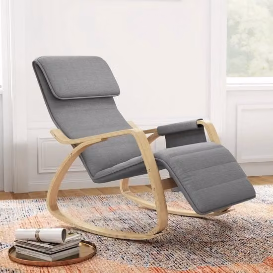 Sedia oscillante - Sostegno regolabile per i piedi - Lato laterale - Sostegno per la testa - Grigio