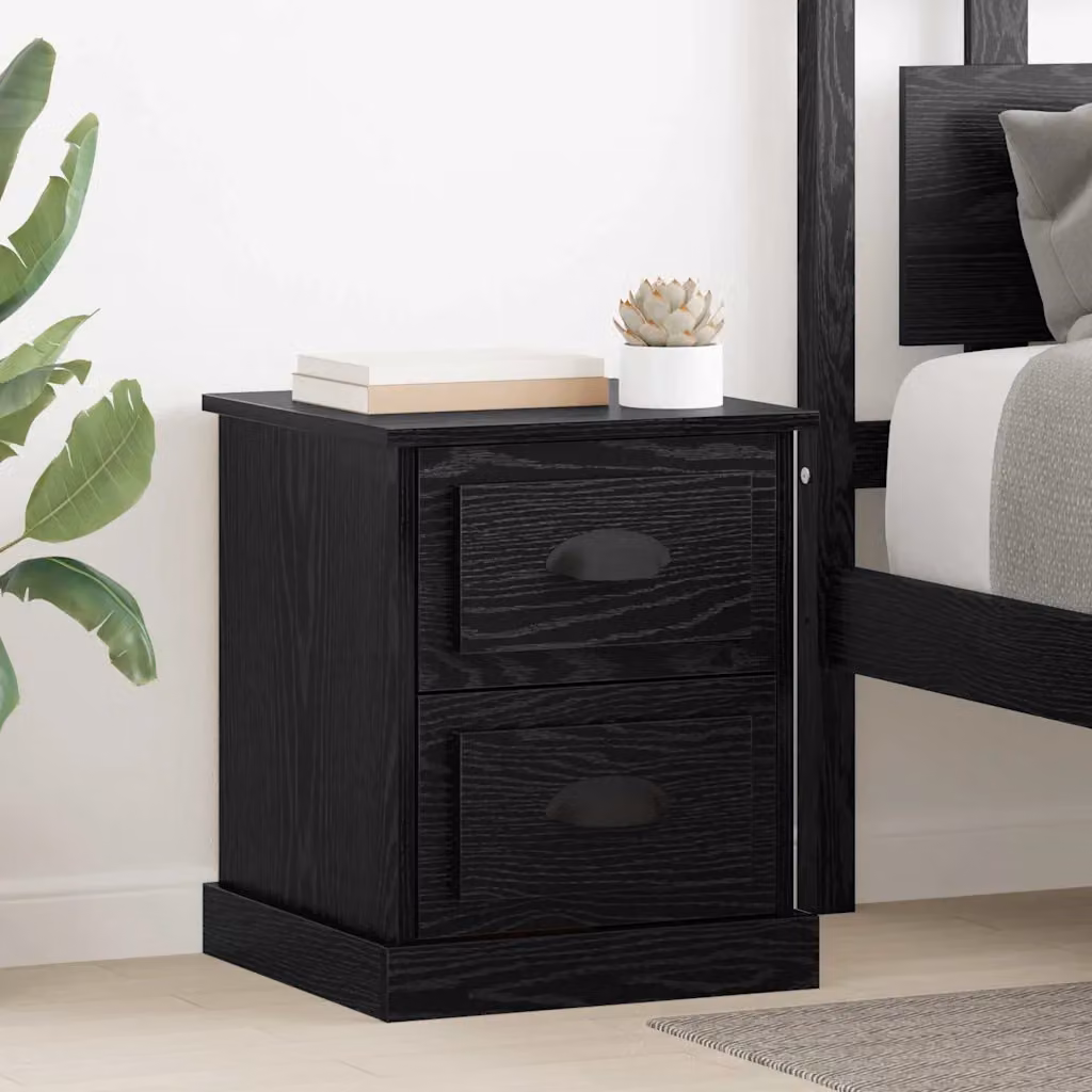 Set di 2 Armadi da Notte vidaXL in MDF Rovere Nero, L/P/H: 39 x 39 x 47.5 cm