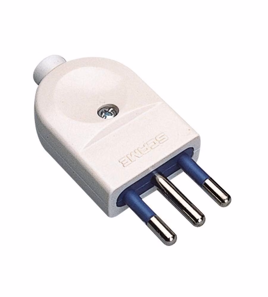 Poly Pool Spina 10A 2P+T Bianco Uscita Cavo Assiale con Fermacavo