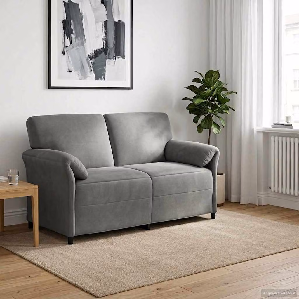 Divano a 2 posti vidaXL in velluto grigio scuro con struttura in metallo e cuscini inclusi L/P/H: 158 x 83 x 95 cm