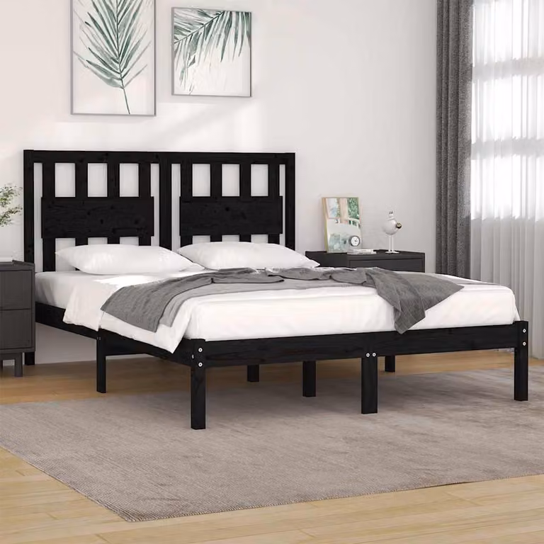vidaXL Giroletto Nero in Legno Massello di Pino per Adulti L: 140 cm, P: 190 cm