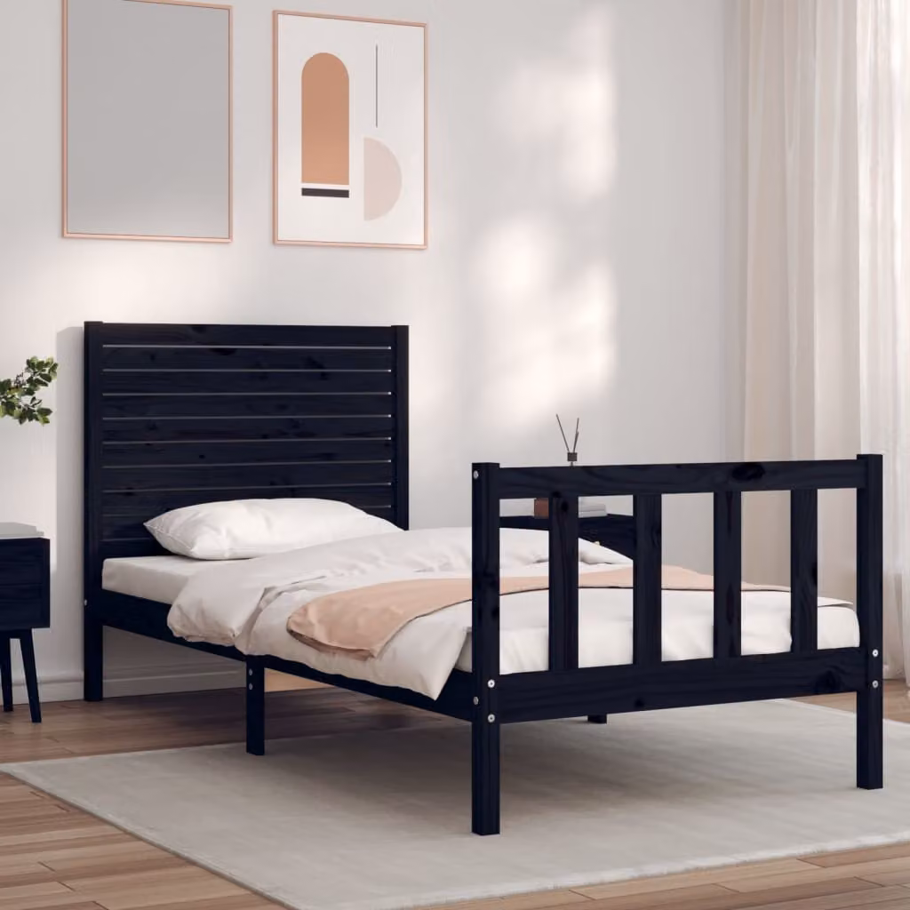 vidaXL Giroletto con Testiera in Legno Massello di Pino Nero L/P/H: 190 x 80 x 80,5 cm