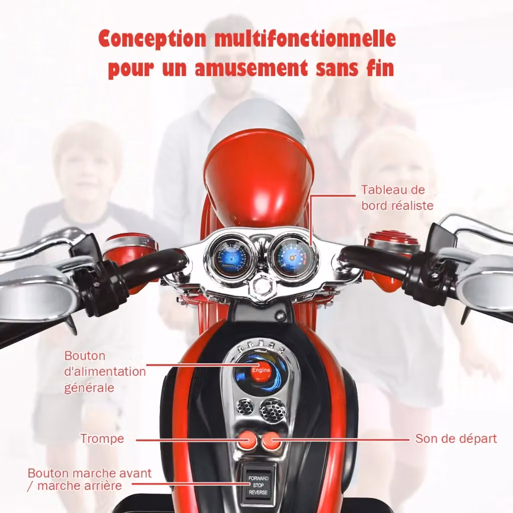 Moto elettrica chopper per bambini con effetti luce e suono, colore rosso, L/P/H: 91 x 48 x 64 cm – 2