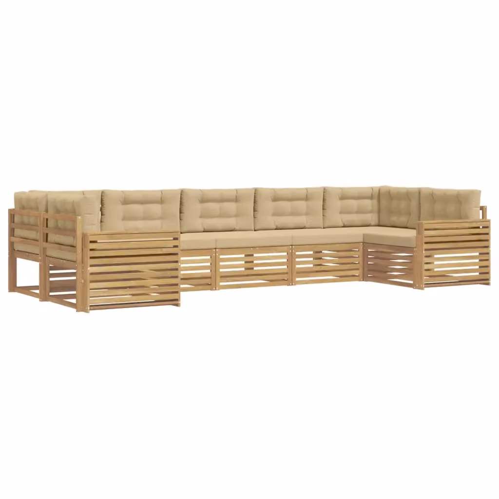 Set di divani da esterno a L vidaXL in legno di acacia con cuscini, Bianco e Beige – 2