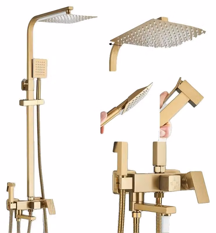 Set di rubinetteria per doccia, comando termostatico, design contemporaneo, 8 pollici, oro spazzolato