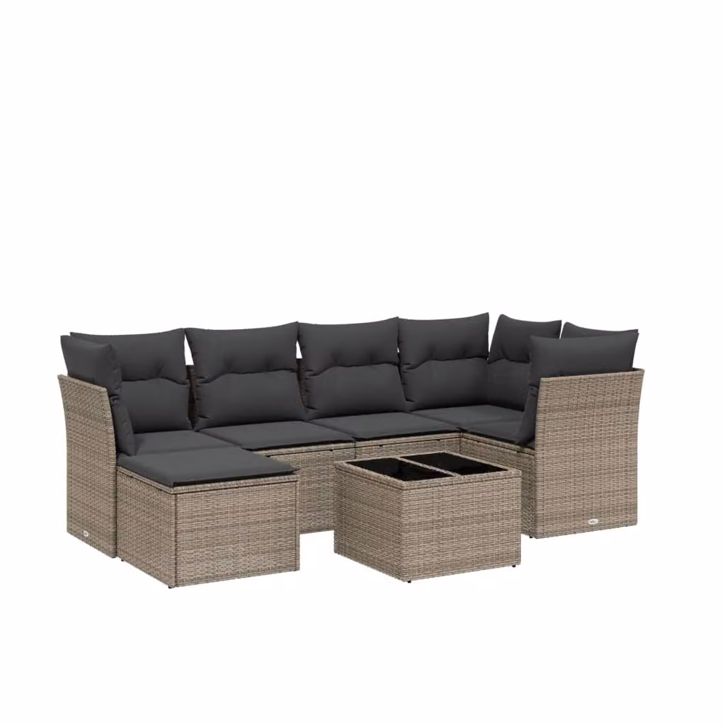 Set Divani da Giardino 7pz con Cuscini Grigio Chiaro Polyrattan